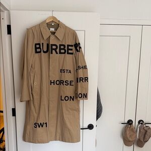 Burberry Beige Trench Coat with Black Lettering